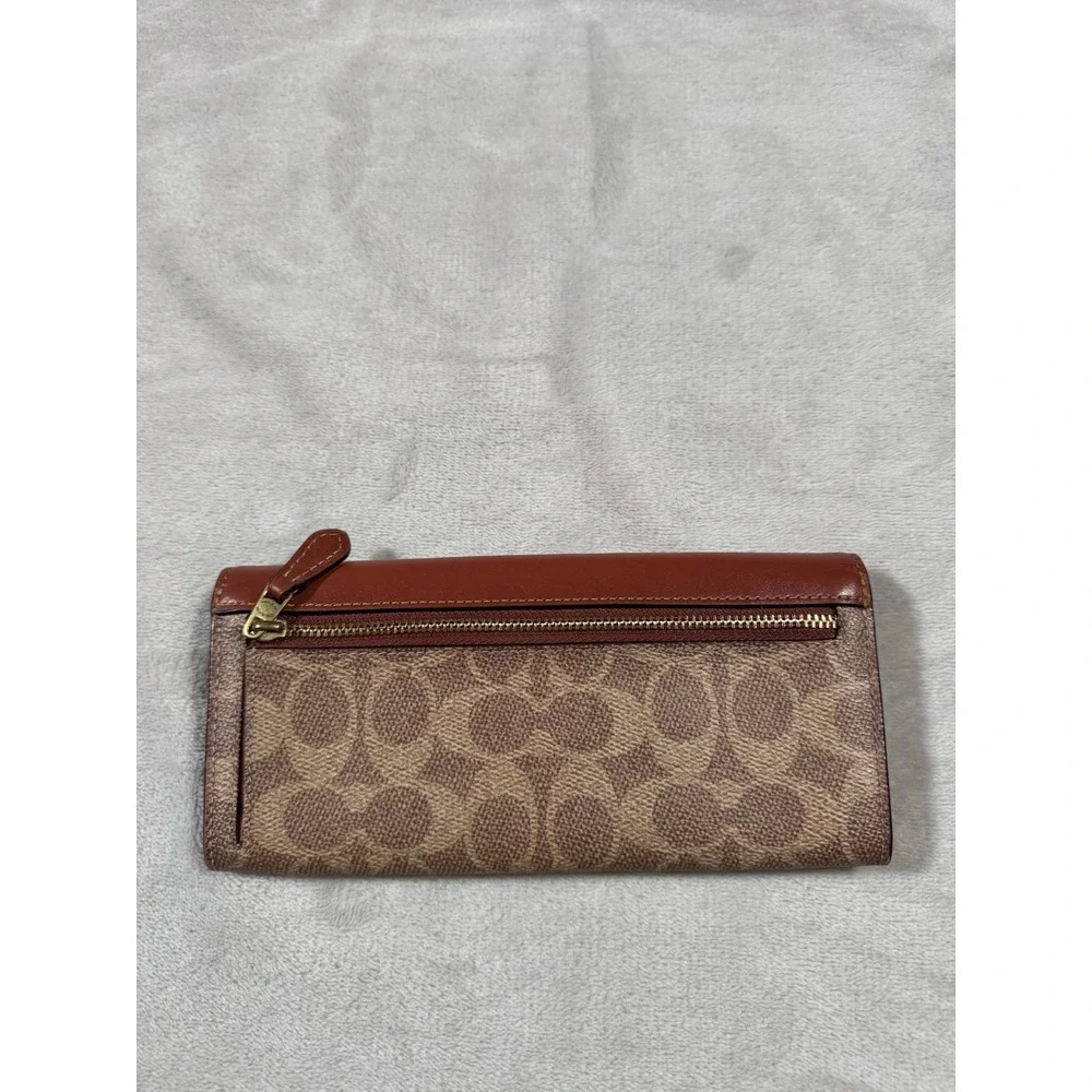 Coach WYN Colorblock Signature Canvas Soft Wallet Brass/Tan/Rust Envelope